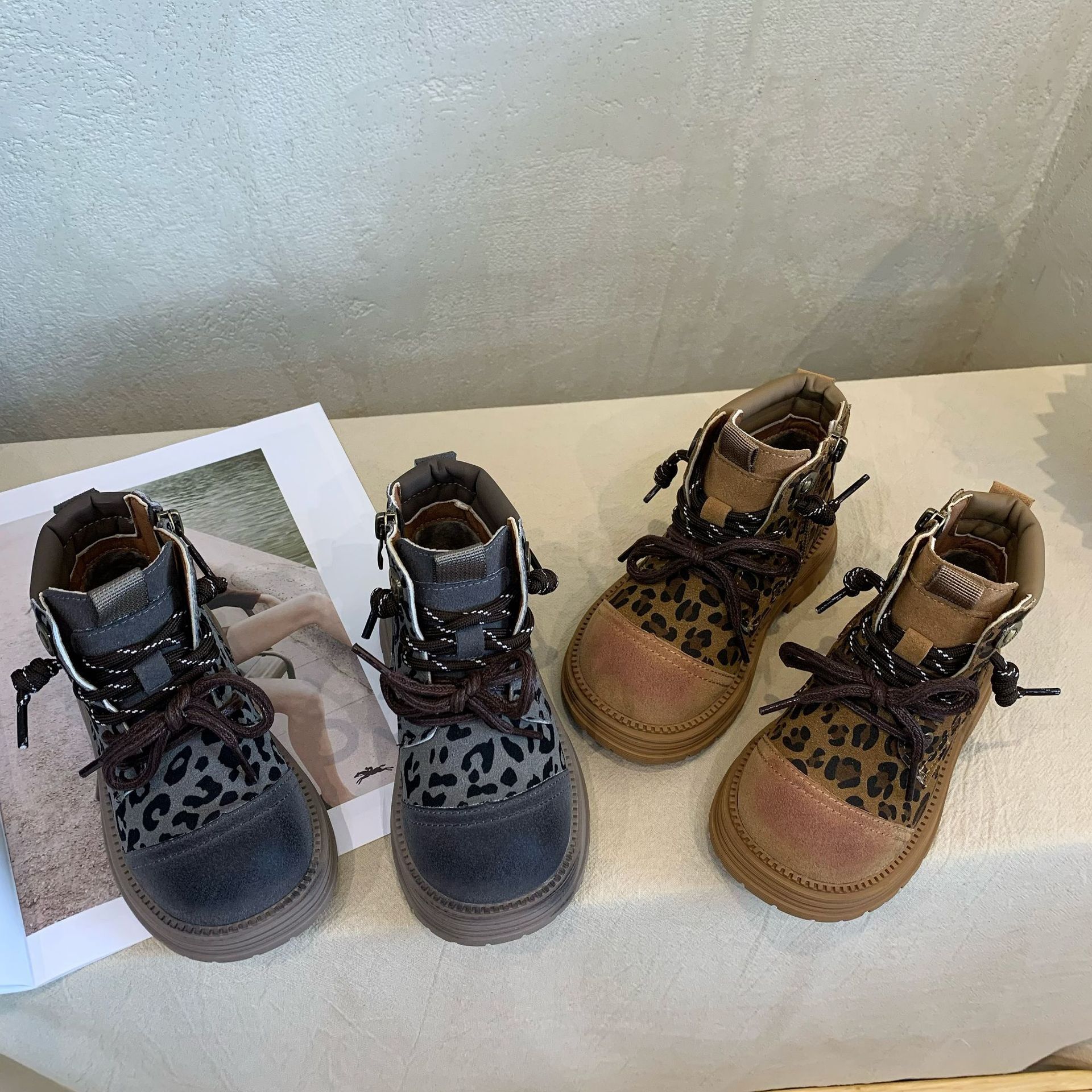 New designer shoes Children s Leather Boots Autumn New British Style Round Toe Low Cut Leopard Print Martin Boots Girls Fashion Versatile Trendy Short