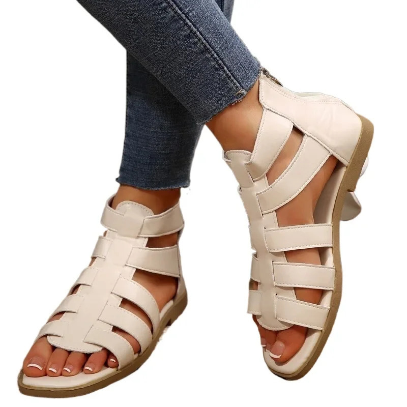 Womens Shoes Casual Strap Zipper Sandals Fashion Narrowband Solid Roman Flat 250421BJ - view 7