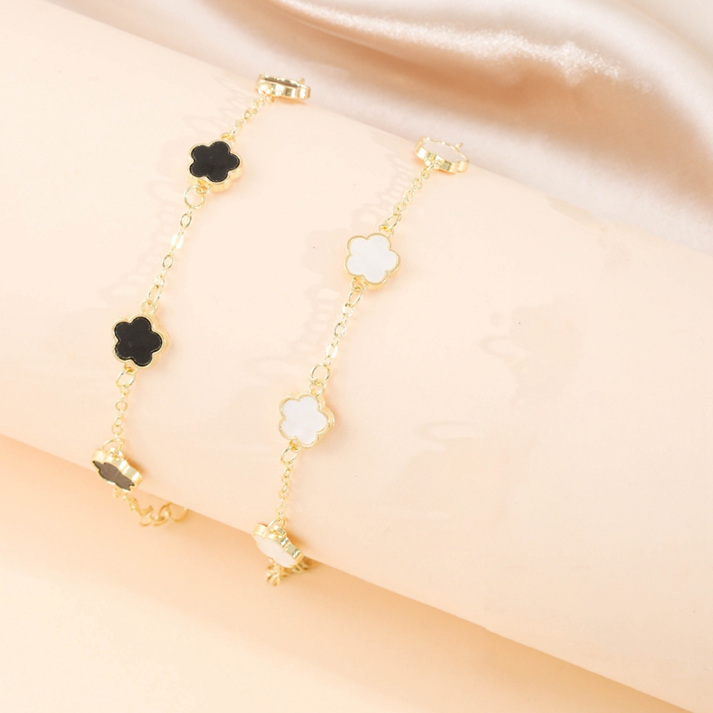 Five Petal Clover Flower Charm Chain Necklace Bracelet Jewelry Sets for Women Desinger Bracelet 18K Gold Plated Pearl Pink Crystal Gift Bridal Wedding