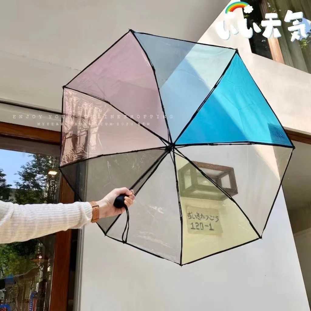 umbrella Colorful transparent automatic umbrella Travel lightweight folding umbrella Wind and rain resistant three fold umbrellaM251122