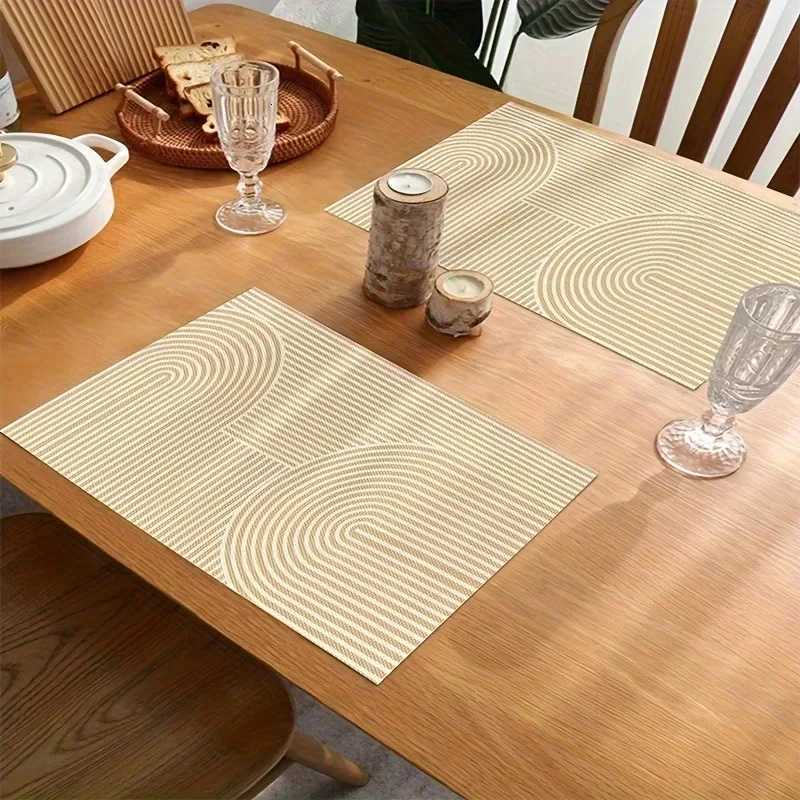 4pcs Geometry Placemats Linen Placemat Polyester Yellow Geometric Gold Leaf Pattern Non Slip Insulation Table Decoration Mat C251122