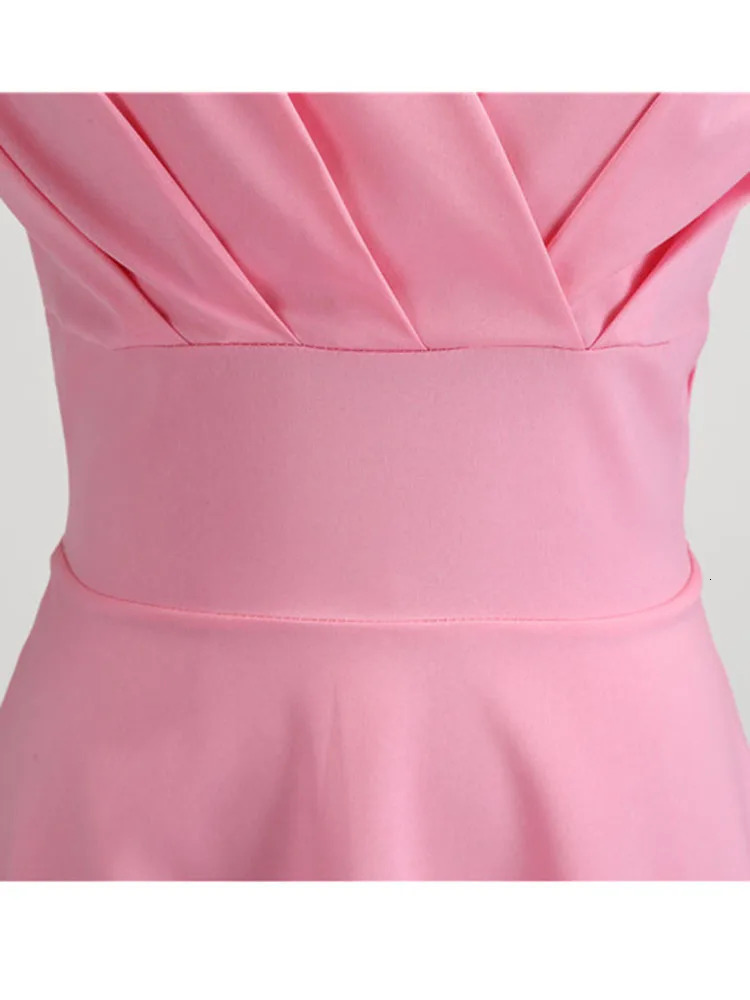 Pink Summer Dress Womens Vneck Retro Elegant Pin Party Office Midi 250422