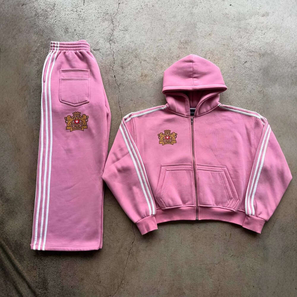 2025 American three bar zipper cardigan jacket hooded sweatshirt casual campus style men