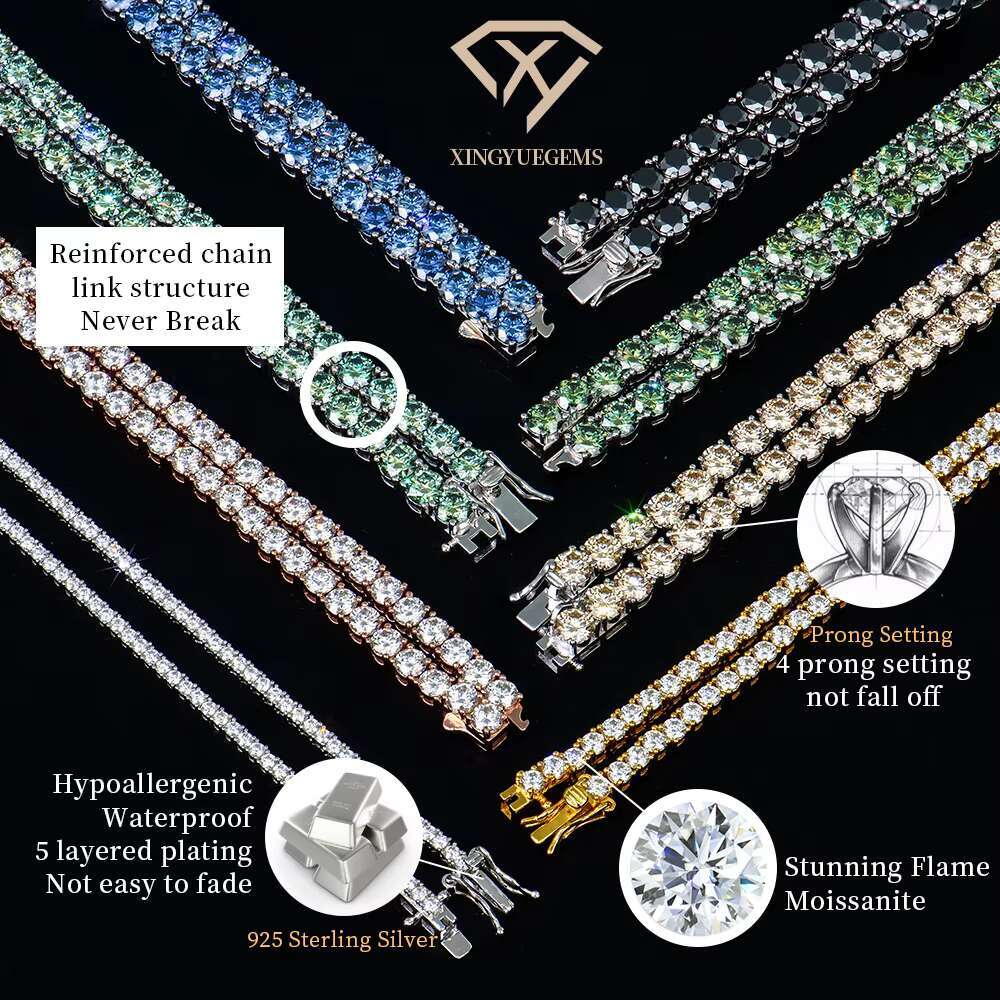 Wholesale Colored Hip Hop Jewelry Jewellery Silver S925 Ice Gra Vvs Mossanite Moissanite Diamond Tennis Necklaces Chain for Men