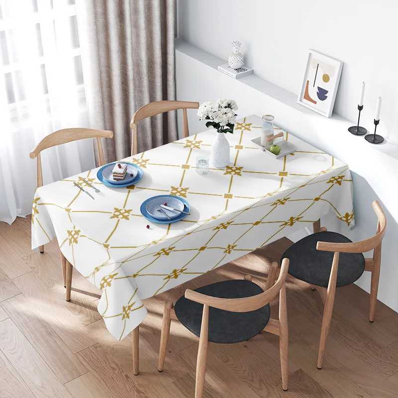 Modern geometric white tablecloth with yellow stars for dining room decor in home textiles category on platform Item C251122