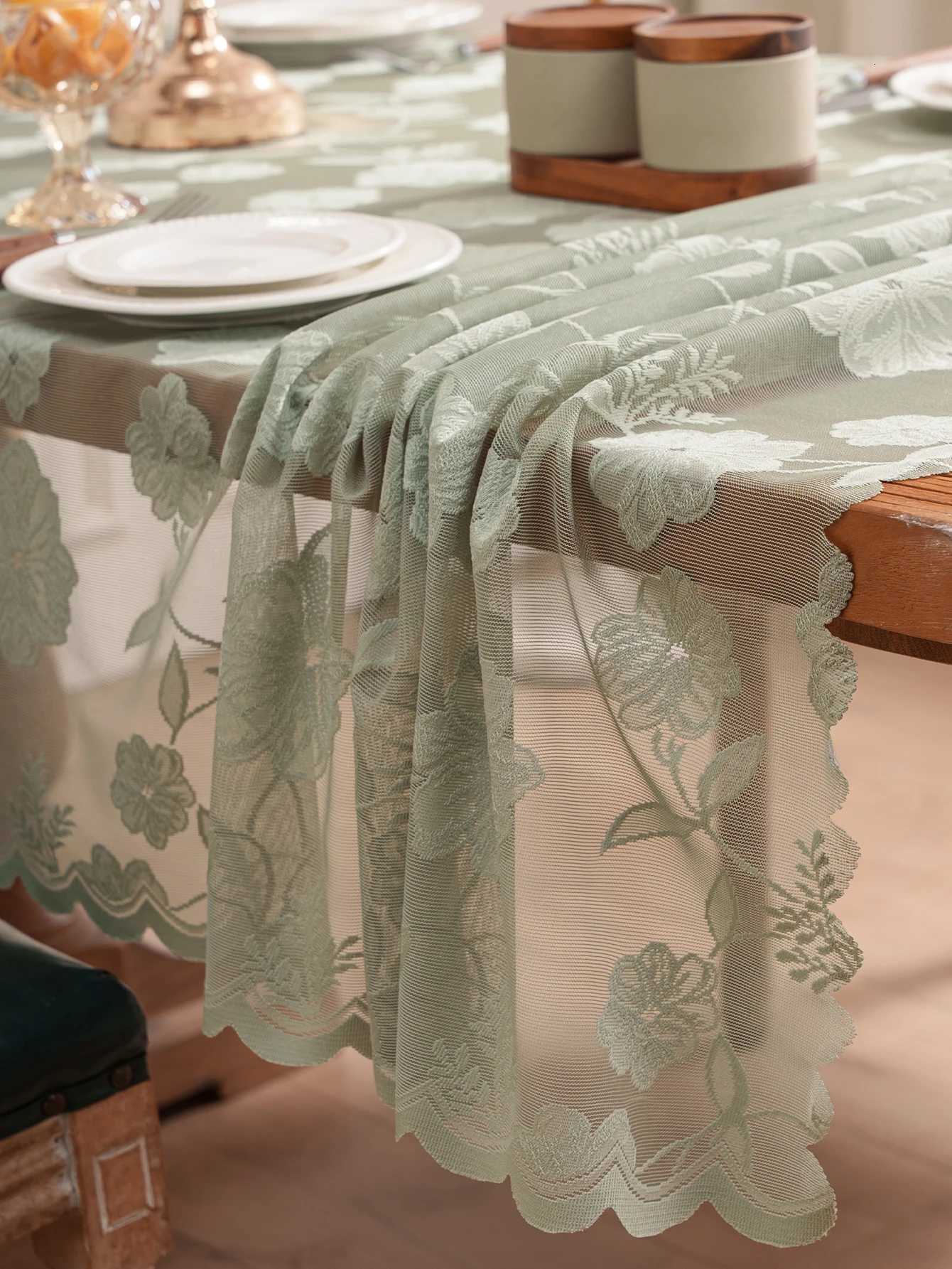 Modern Minimst Small Rose Lace-Pressed Flower Luxury High-End Home Dining Tablecloth for Everyday Use C251122
