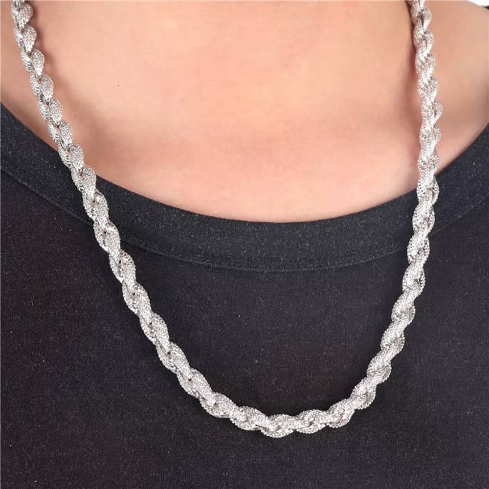 Full Iced Out Hip Hop Jewelry Moissanite Rope Chain Necklace Sterling Silver 8mm Twisted Diamond Rope Chain