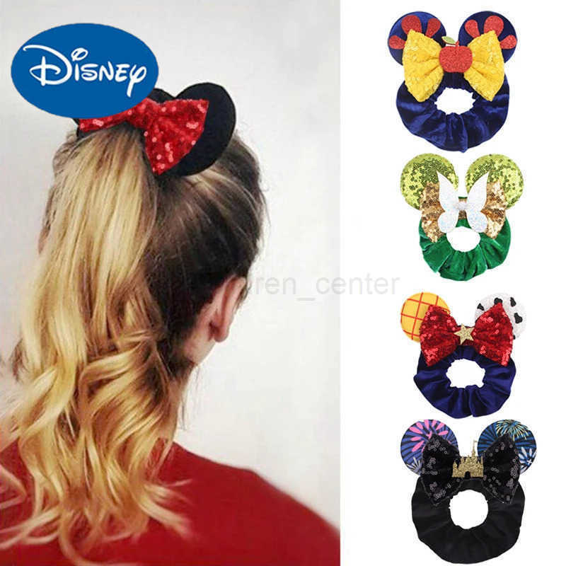 Disney Ears Hair Scrunchies Velvet Hairbands For Girls Sequins Bows Headband Women Trip DIY Accessories Minnie Mouse Party Decor W20250421
