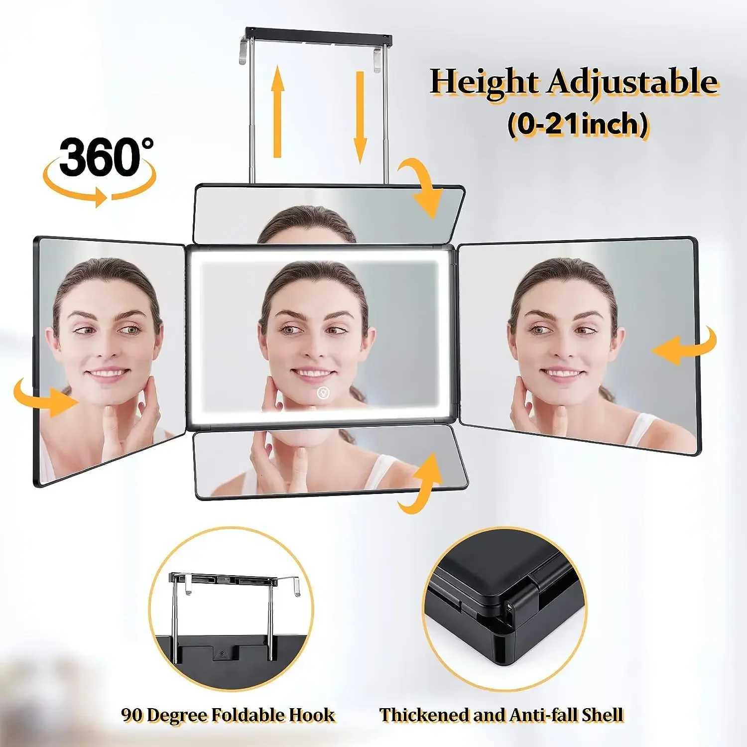 5 Way Mirror for Hair Cutting with LED Light360 Barber Mirrors with Adjustable Height BracketsMakeup Mirror for Self Cut M251122