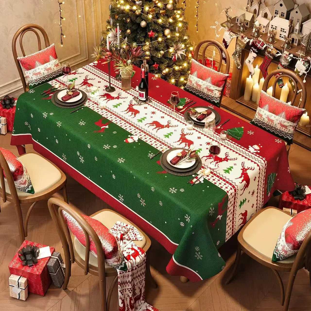 Christmas PVC Waterproof Tablecloth Snowman Xmas Tree Tablecloth for Table Decor Winter Snowflakes Kitchen Dining Table Cloth C251122