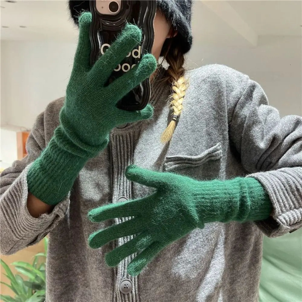 Striped Thermal Knitted Gloves Rabbit Fur Thickened Windproof Cold Resistant Split Finger Long 251114