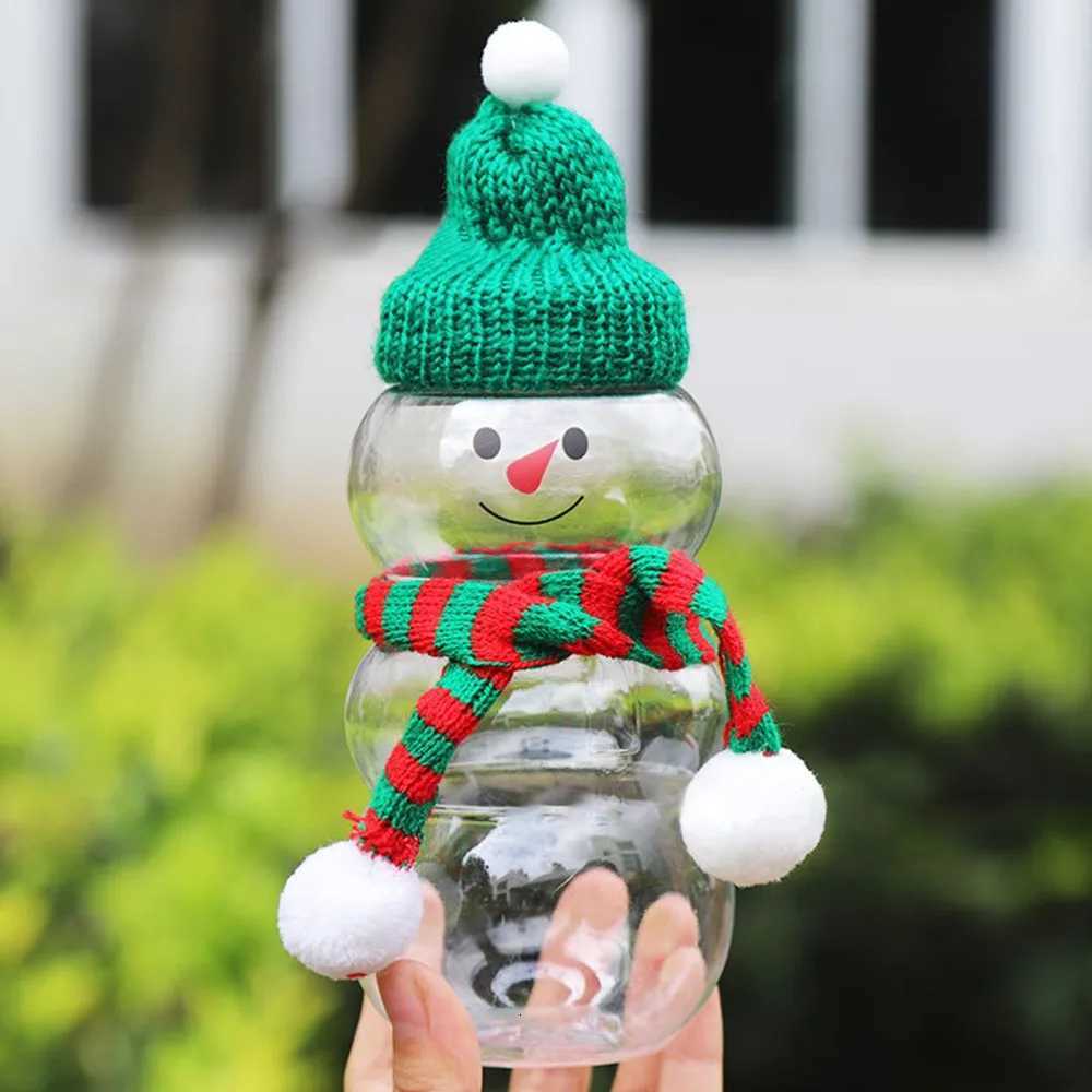10pcs 500ML Cute Snowman Cold Drink Juice Cup Sweet Jar Box Thick Plastic Christmas Candy Jars Snacks Storage Bottle With Lids X251122
