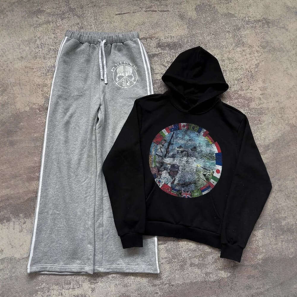 Spring and Autumn New Striped Splicing Casual for Women, Loose Straight Leg Sports Pants, High Waist Drop Feel, Wide Legs, Long Pants