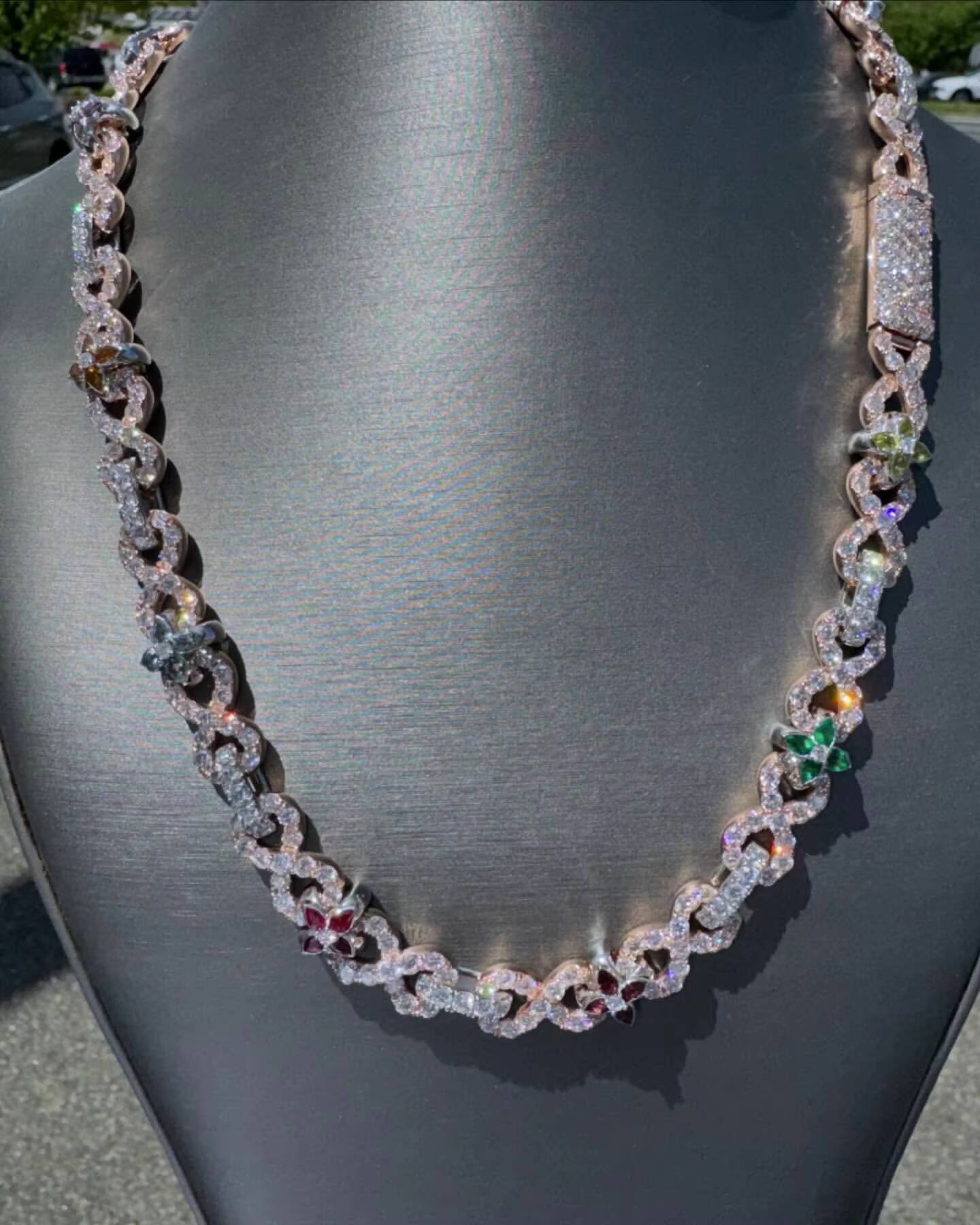 20mm Real VVS Moissanite Mosaic Cuban Link Chain 925 Silver VVS Diamond Chain BustDown Cuban Necklace Rapper Miami Cuban Chain