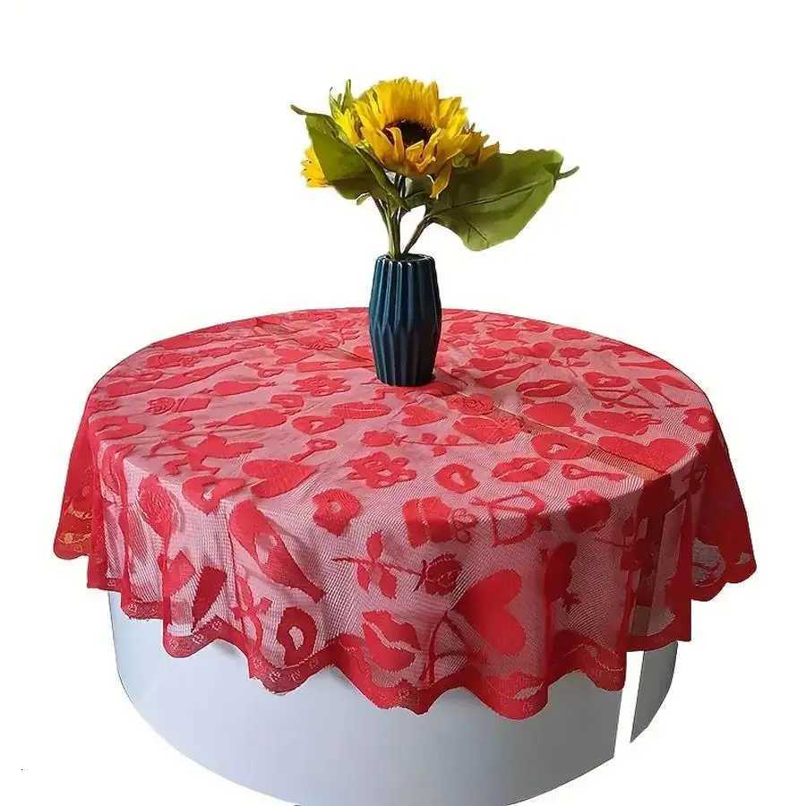 1pc red Cupid little bear angel round lace tablecloth for Valentines Day suitable for home decoration at a commemorative party C251122