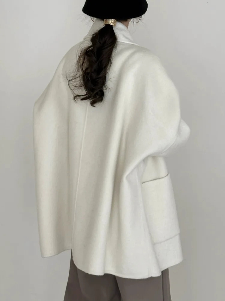 ZMEENNA Womens Woolen Blend Short Coat Oversized Lapel Pockets Long Sleeve Warm Winter Outerwear Casual Cardigan ZM4160 251112