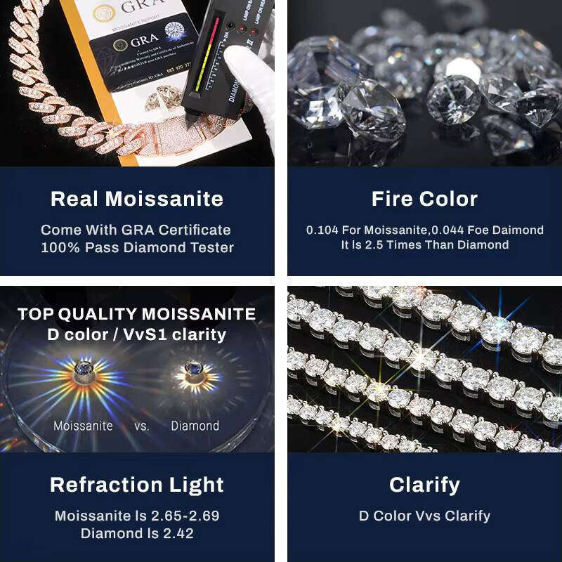 Luxurious VVs Moissanite Full Iced Cuban Chain Hip-Hop Real Gold-Plated Bracelet with Female Box Clasp