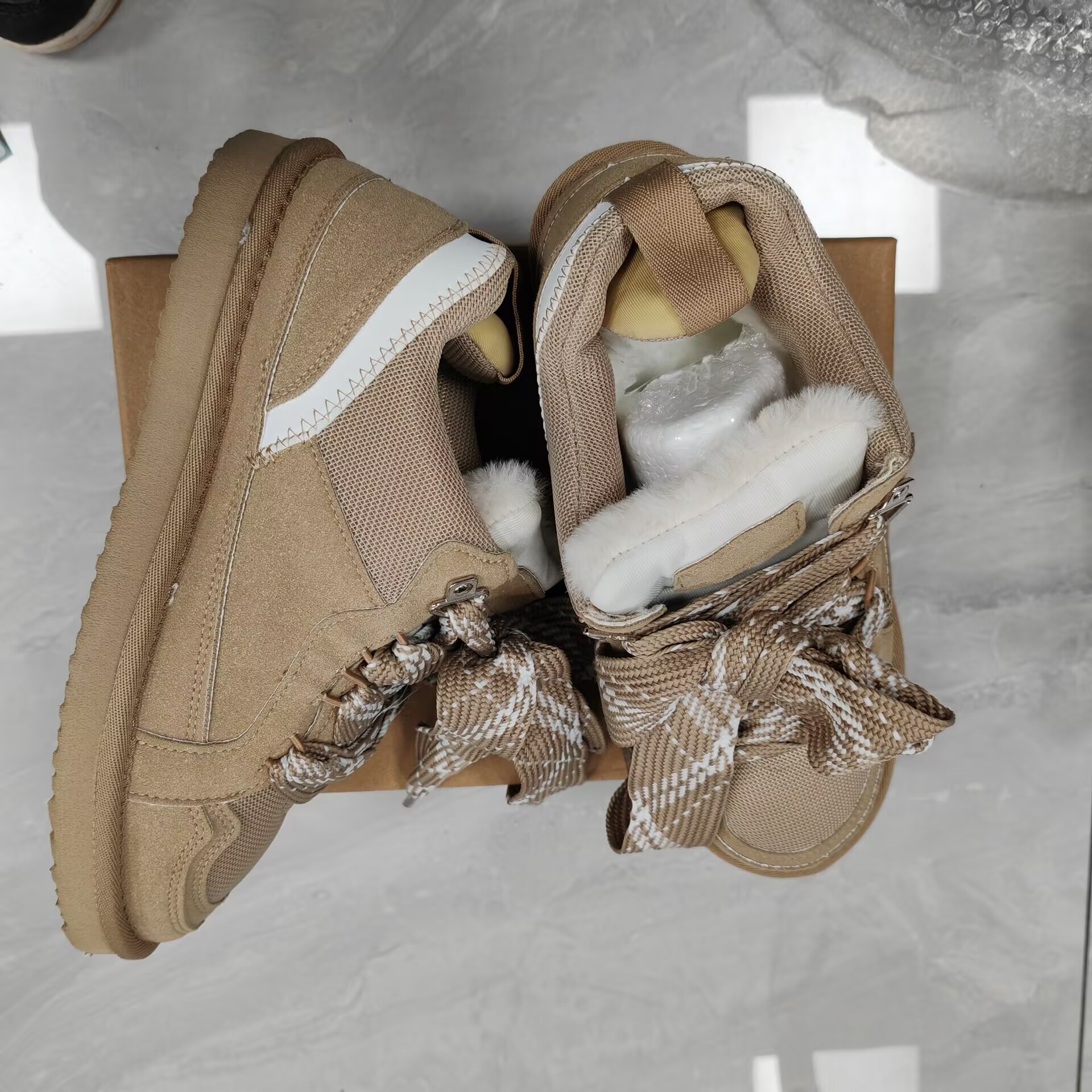 Winter Warm Couple's Genuine Sheepskin Snow Boots, Thermal Non-Slip Lace-Up Winter Boots, Warm Wool Lined Sporty Casual Shoes Free Shipping