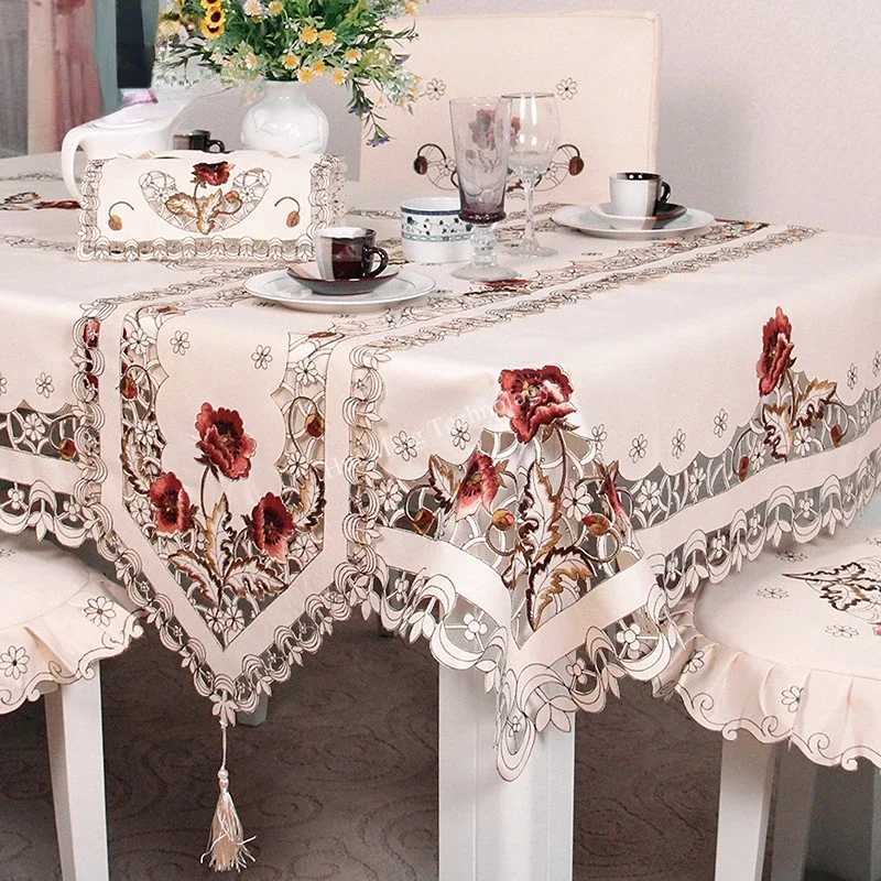 Table cloth Cream Dining Table Cover TableCloth Europe Luxury Embroidered Wedding Flower Chair Cover Dust Cover Table Decoration C251122