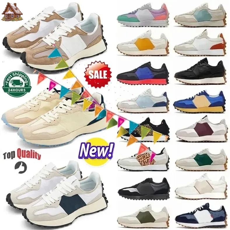 2025 New Running Shoes For Mens Womens Designer 327 Athletic Trainers Leopard Sea Salt Suede Oxford Beige Black White Grey Outdoors Sports Gym Sneakers1