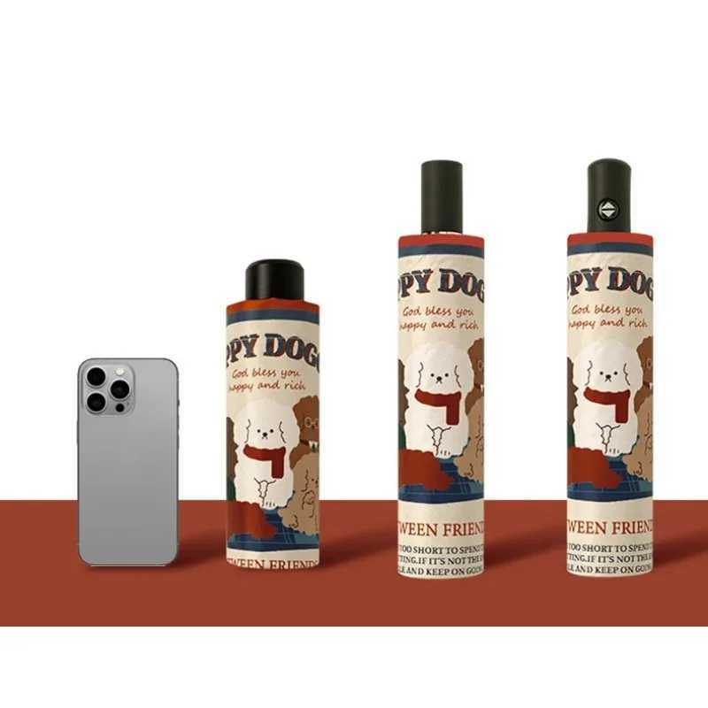 Retro Umbrella Folding Umbrella High-end Female Rain Umbrella Cartoon Thickened Vinyl Cute Student Fully AutomaticM251122