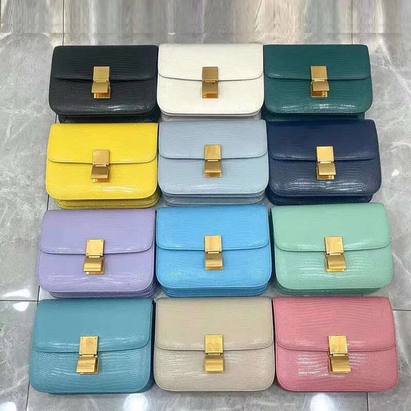 New Lizard Pattern Tofu Quality Genuine Leather Shoulder Crossbody Stewardess Women S Small Square Box Bag Bag