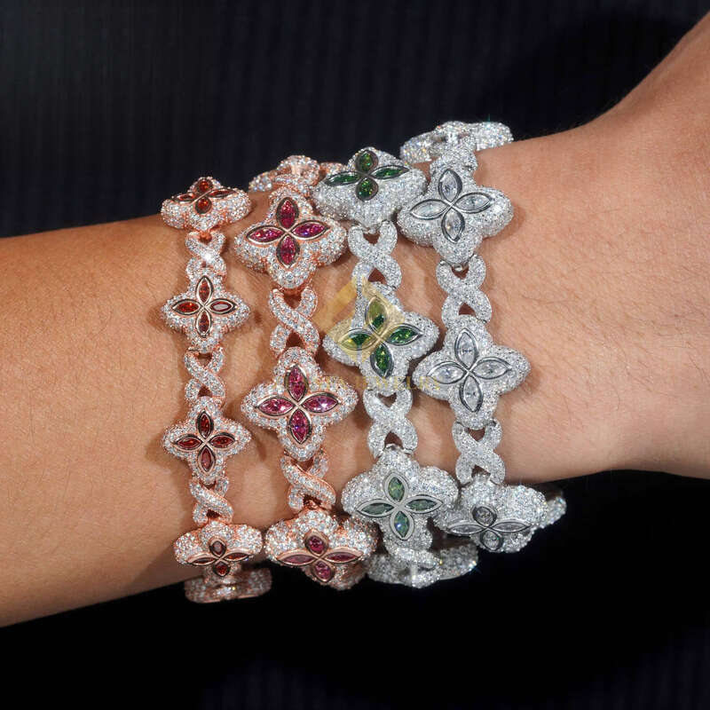 Fine Jewelry Flower New Fashion Clover Bracelets Sterling Sier Gold Plated Moissanite Cuban Chains