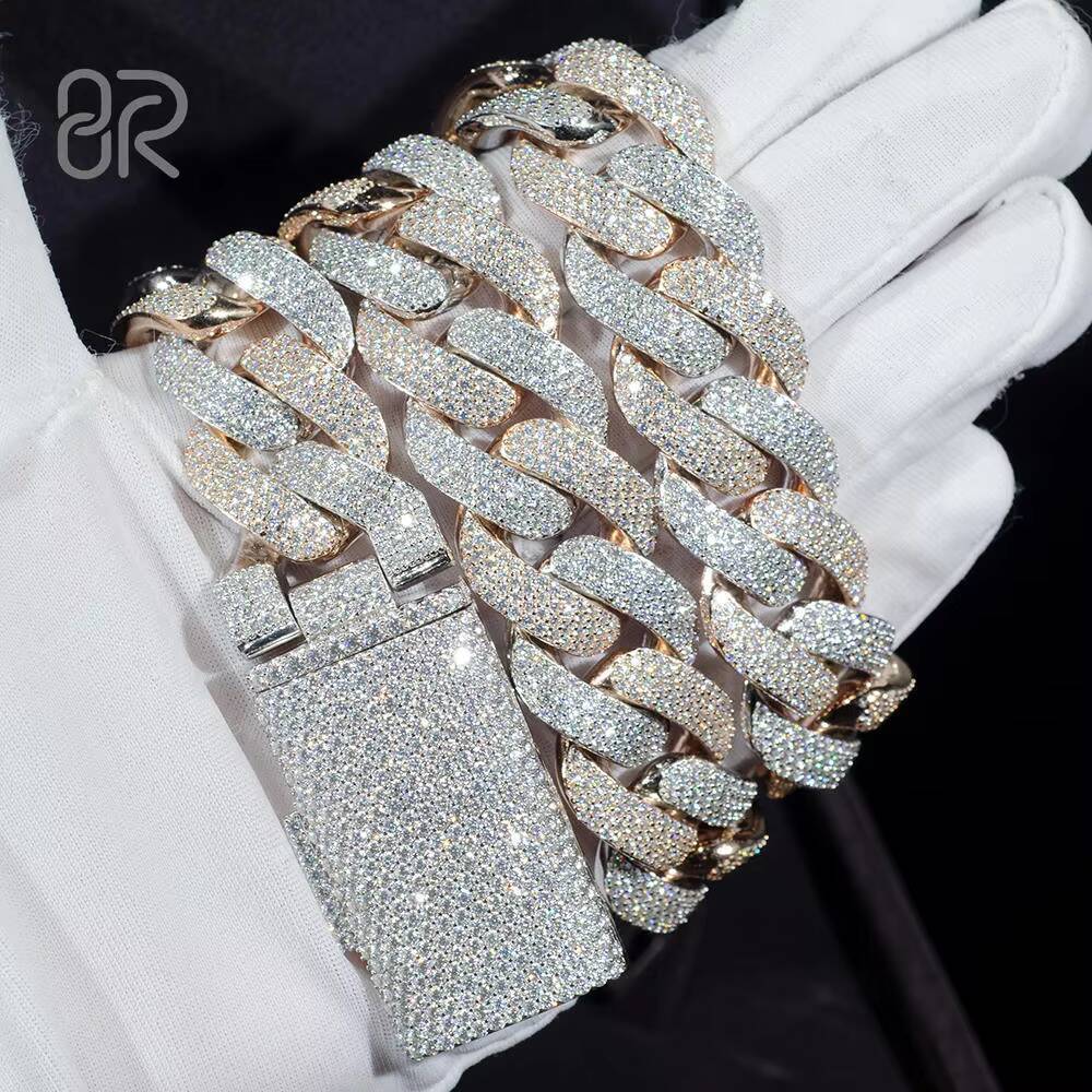 14mm 18 VVS Custom Moissanite Cuban Link Chain Necklace Two Tones 925 Sterling Silver Fine Jewelry