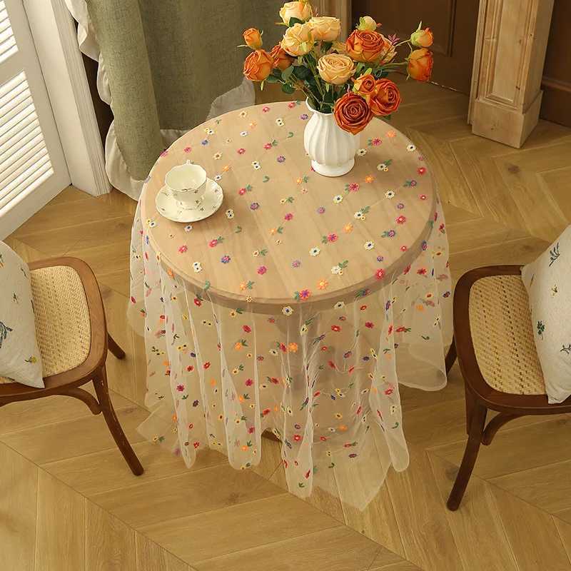 New Style Colorful Embroidered Flower Tablecloth Mesh Lace Fabric Soft Tulle Fabric for Wedding Dining Dresser Table Decor C251122