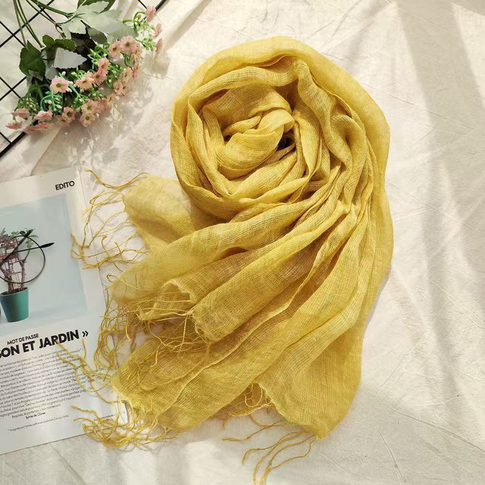 T529 Japanese style linen scarf female summer solid color cotton and linen scarf dirty dyed thin shawl silk scarf female