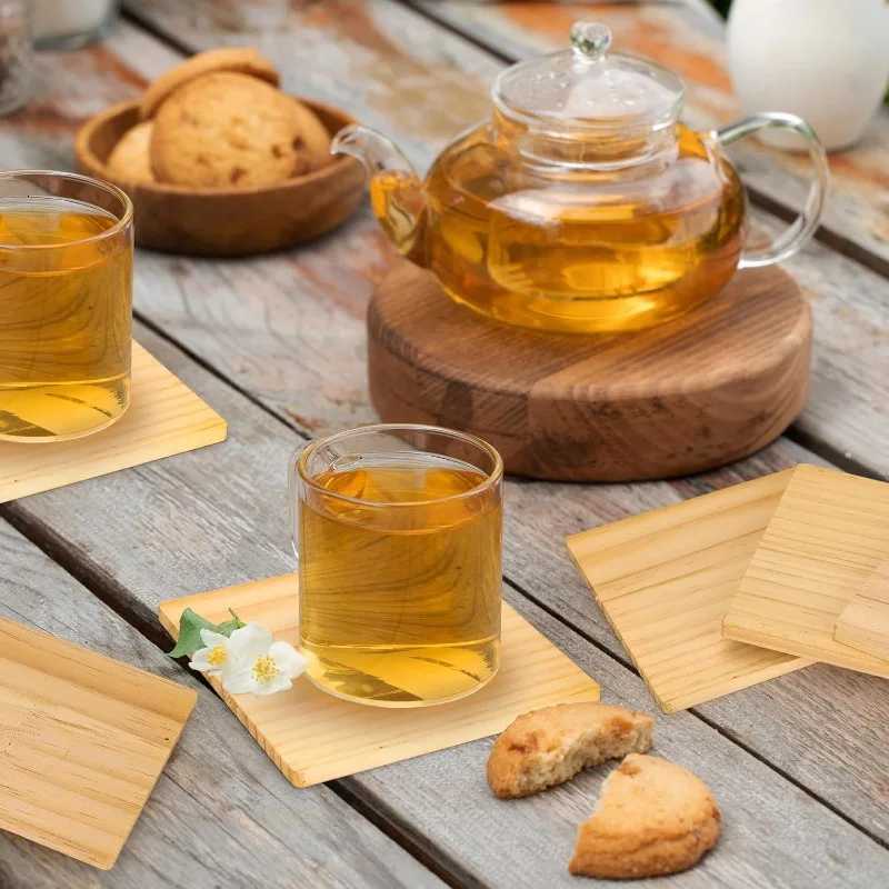 24 Pcs 4 inch Square Wood Coasters 10 cm 5 mm Thick Unfinished Wooden Coasters for Crafting DIY Drinks Painting Engraving C251122