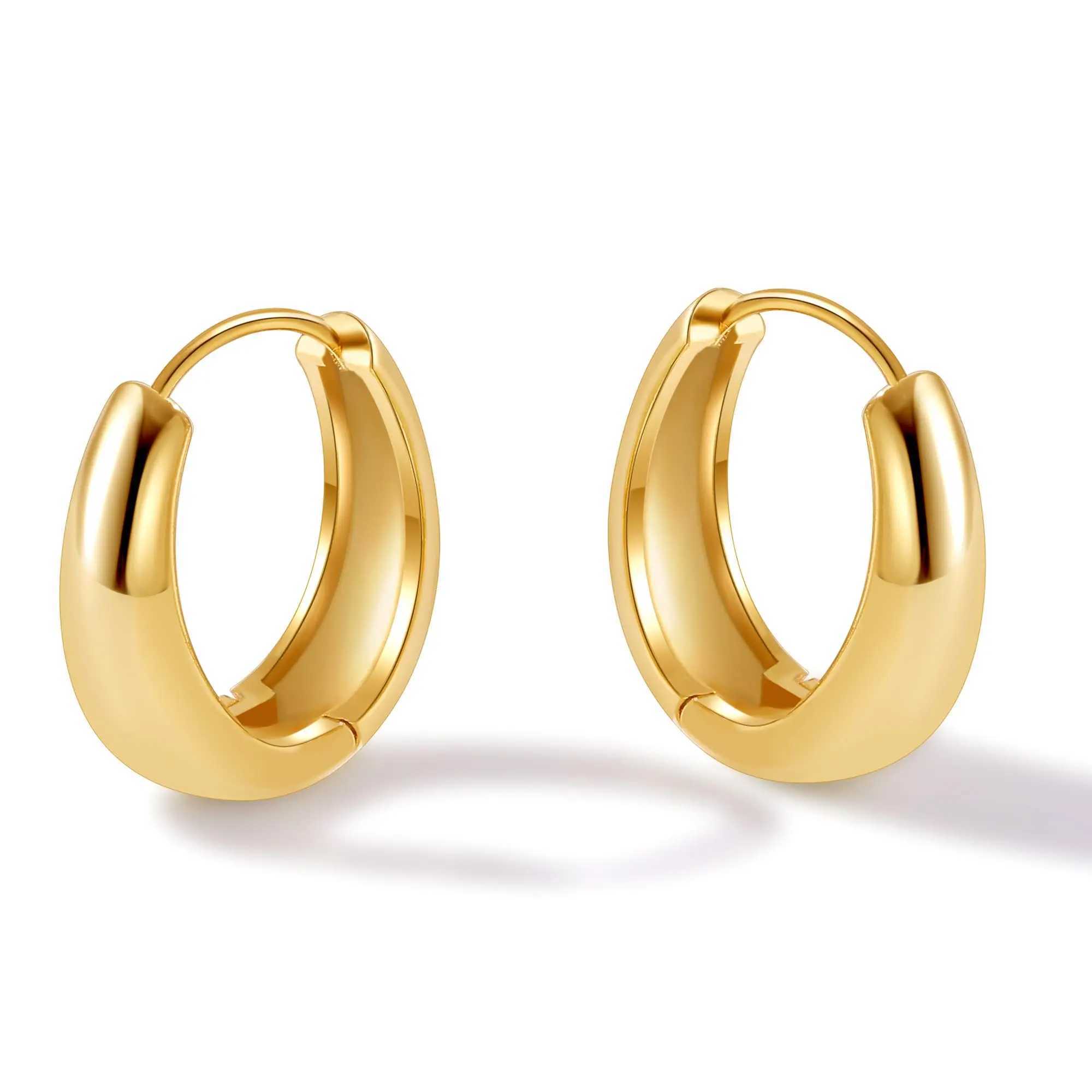Shevalue Womens Simple Gold Hoop Earrings 18K Genuine Gold Plated Lightweight Hollow Low Allergy Earrings Fashion JewelryXJ250421