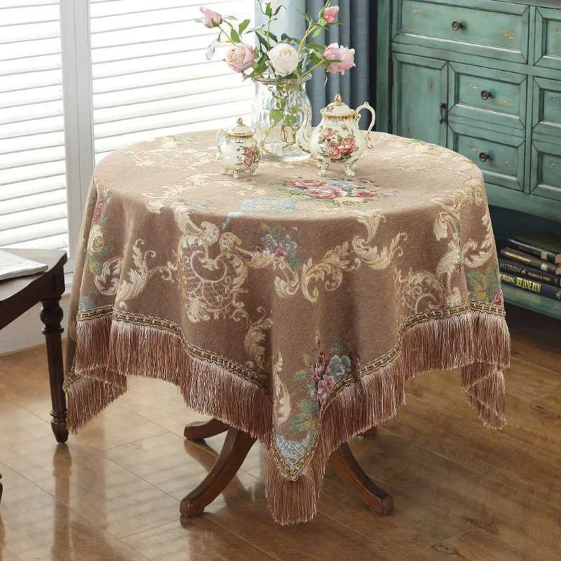 European Retro Dinning Tablecloth With Tassel Luxury Embroidery Table Cover Flower Elegant Table Cloth Decoration Living Room C251122