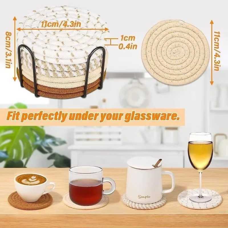 Concise Style Cotton Rope Woven Placemat Household Thick Insulated Coaster Hand Woven Cotton Linen Coaster With Storage Rack C251122