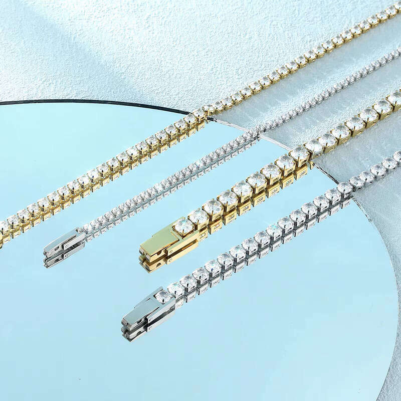 Iced sterling silver Fashion Jewelry 3mm 2mm Classic 5A CZ hip-hop moissanite Tennis Bracelet for Women and Men