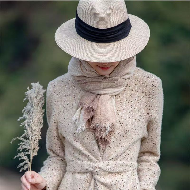T530 scarf women autumn and winter cotton hanging dye scarf literary gradient color scarf cotton linen style versatile shawl