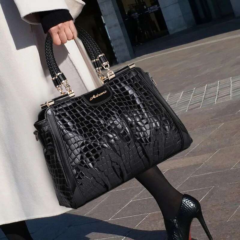 Crocodile Print Top Handle Bag Real Casual Tote Elegant Women Handbags Purses Genuine Leather Bag