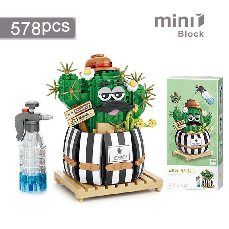 Free shipping Creative building block juicy cactus 3D model mini bonsai silation green plants flowers home decoration childrens toys gifts
