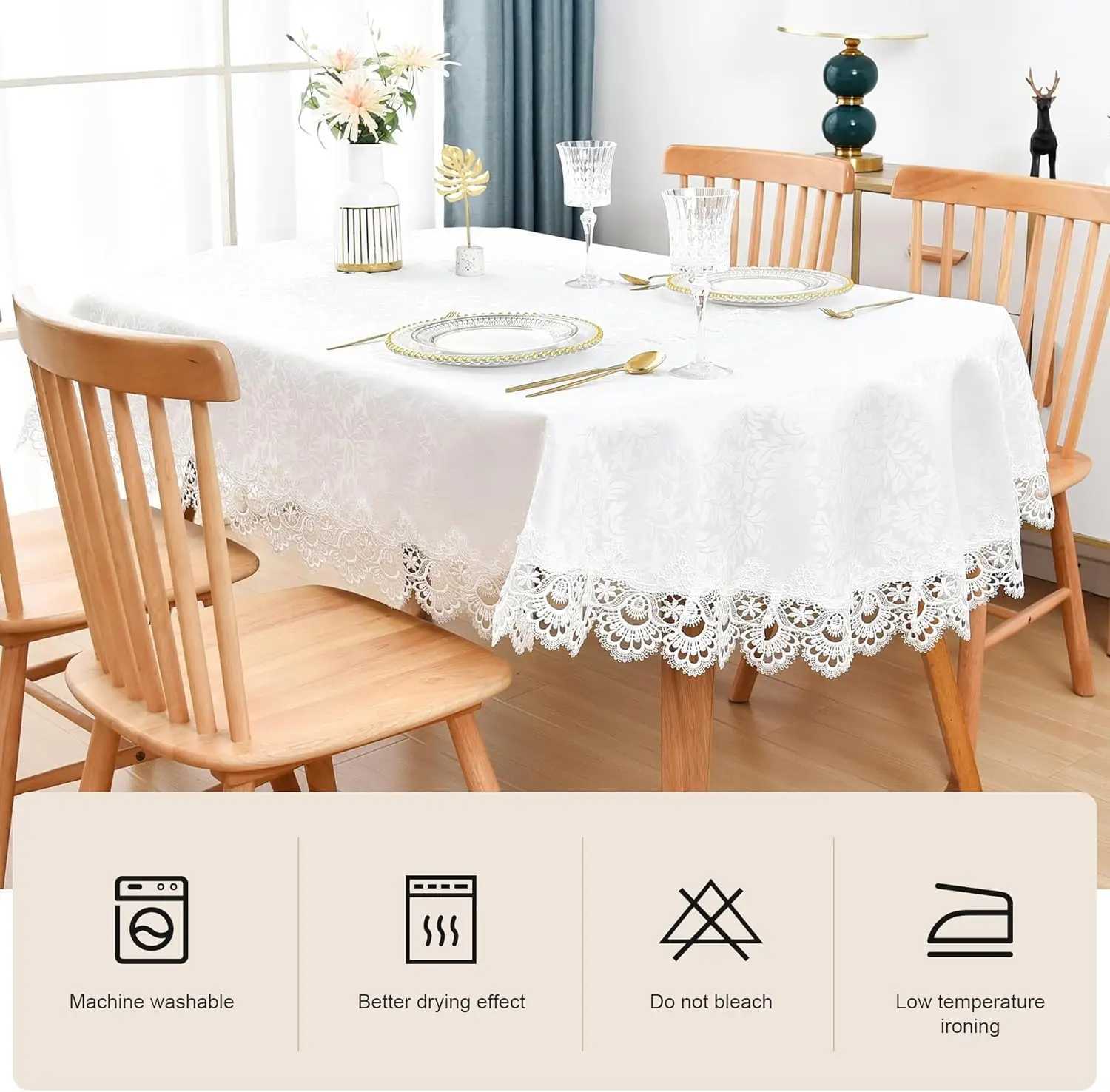Elegant White Lace Jacquard Oval Tablecloth for Home Decoration 60x84 Inches C251122