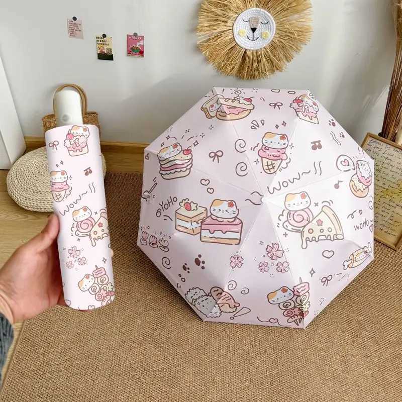 Cute Sun Proof Fully Auto Open Sun Rain Umbrella Fold Black Glue Student Anti UV Dual Use Sun Shade Umbrella Sun UmbrellaM251122