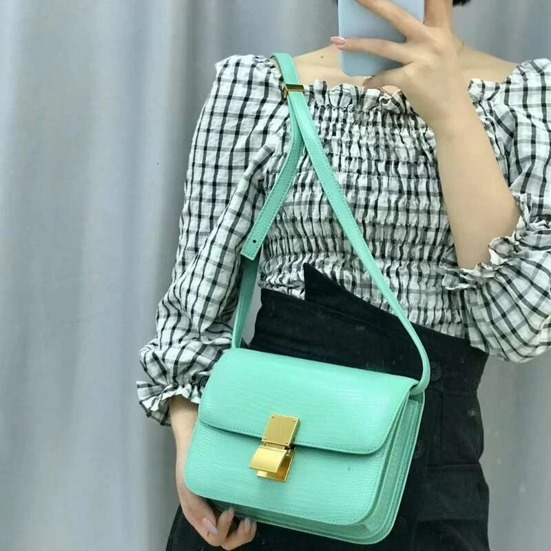 New Lizard Pattern Tofu Quality Genuine Leather Shoulder Crossbody Stewardess Women S Small Square Box Bag Bag