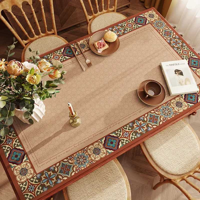 American Retro Tablecloth Waterproof Oil Resistant Heat-resistant Washable Table Mat Premium Leather Coffee Tablecloth C251122
