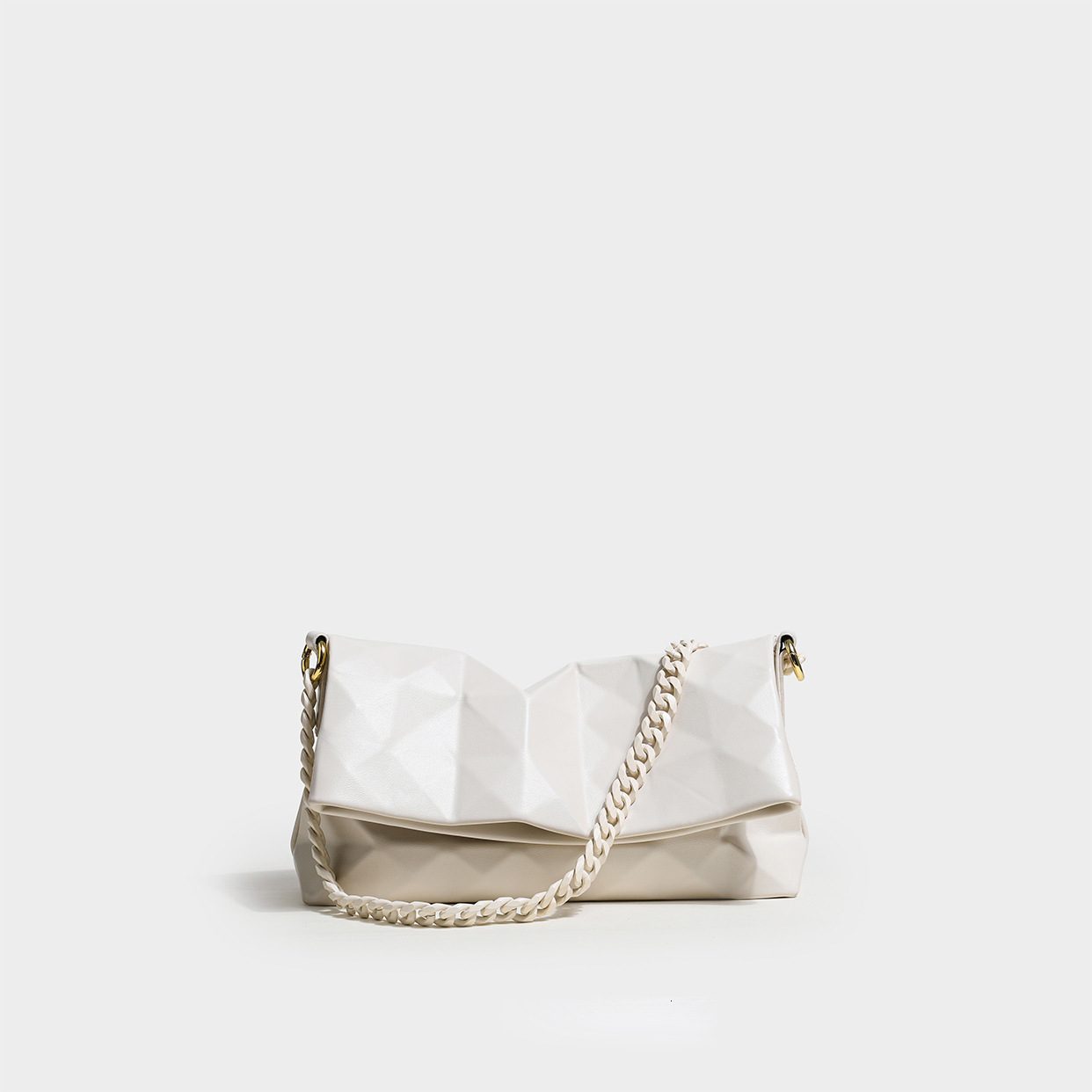 Fashion White Chain Shoulder Crossbody PU Leather Bags For Women Vintage Acrylic Chain Pleated Designer R250422