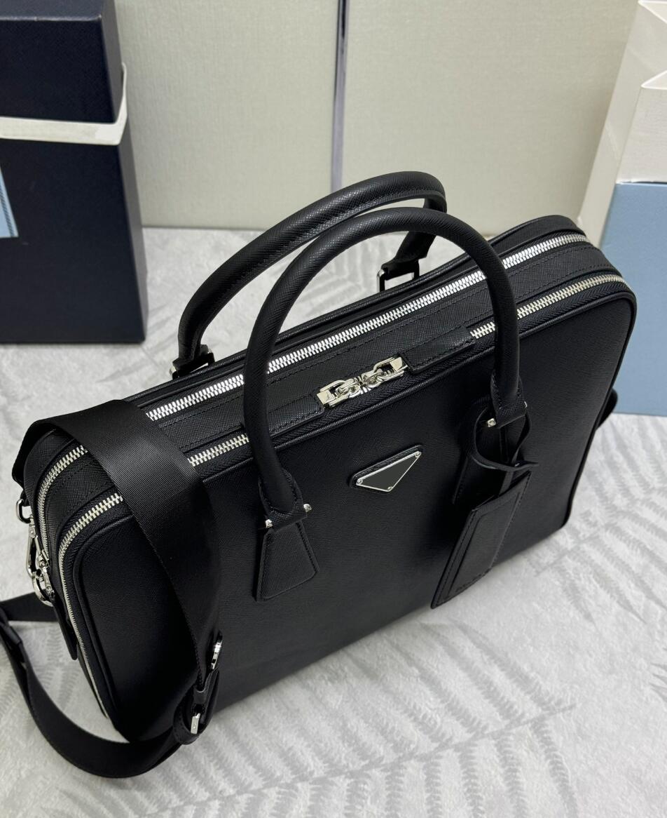 Mens Briefcase Handbags 12A Saffiano Leather Laptop Bag Sacoche Homme Fashion Designer Handbag Double layer Bags High capacity Crossbody shoulder bag travel