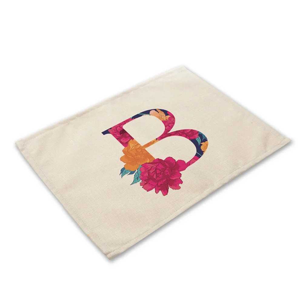 2pcs Flower 26 Initial Name Letter Cotton Linen Pad Dining Table Mats Cup Mat Pattern Kitchen Placemat 3040cm HomeDecor C251122
