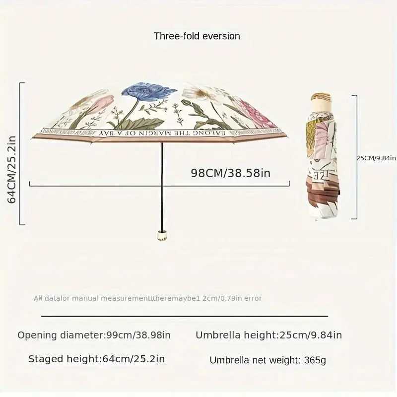 Double Layer Umbrella Flower Printed UPF50 Umbrella UV Protection Vinyl Coating Rain Parasol Sun Shade Folding Umbrellas M251122