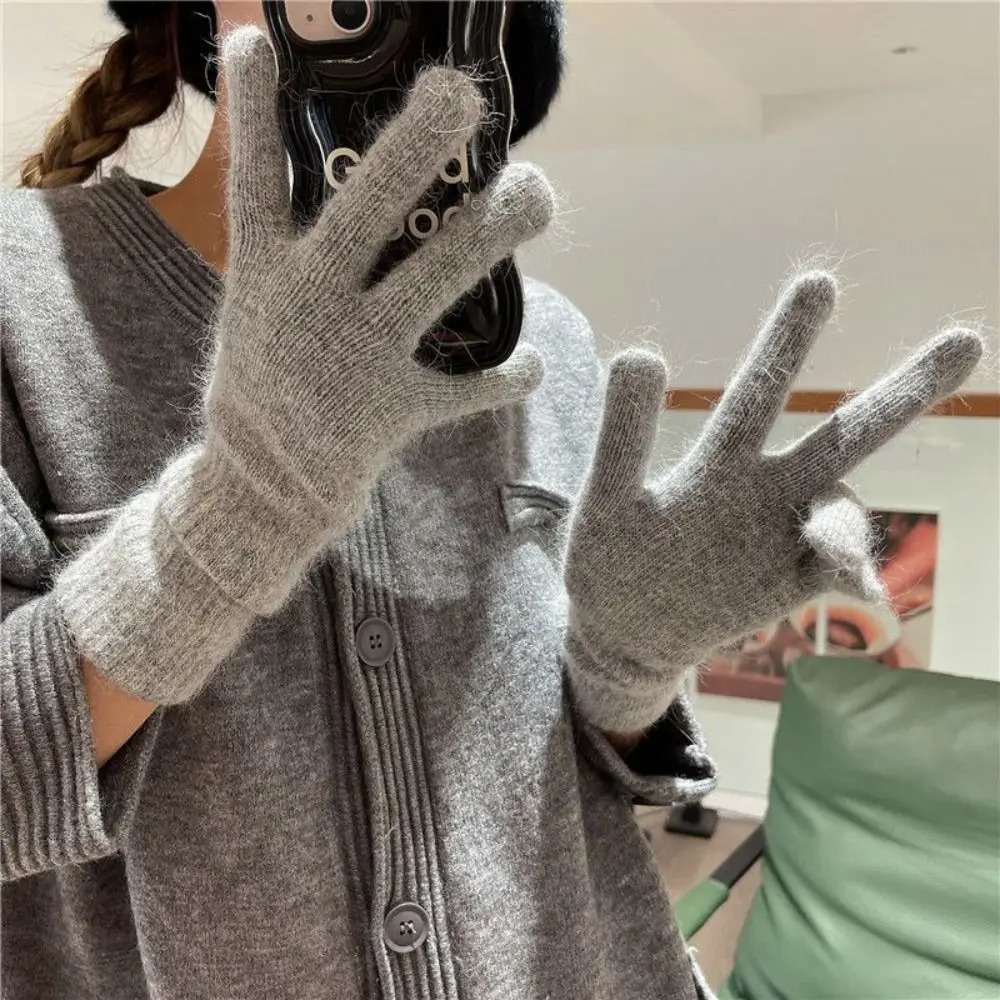 Striped Thermal Knitted Gloves Rabbit Fur Thickened Windproof Cold Resistant Split Finger Long 251114