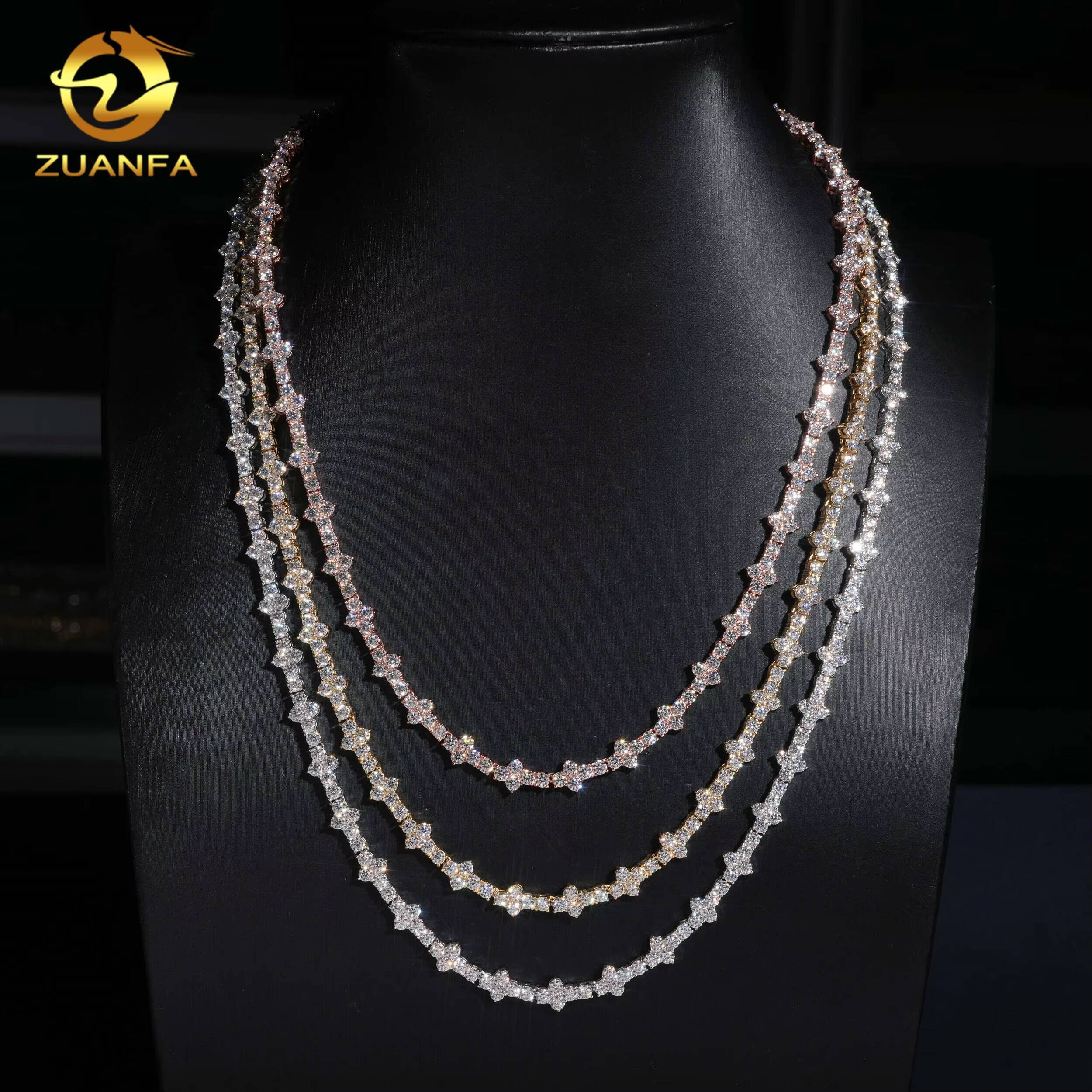 Pass Diamond Tester 925 Sterling Silver Hip Hop Fashion 3mm Cross Moissanite Tennis Chain Necklace