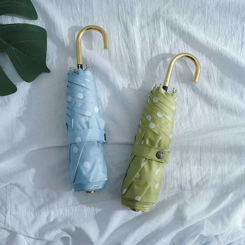 Vintage Polka Dot UV Folding Umbrella Rainproof Sun Rain Gear Compact Sunscreen Outdoor Travel Sun Protection Parasol UmbrellaM251122