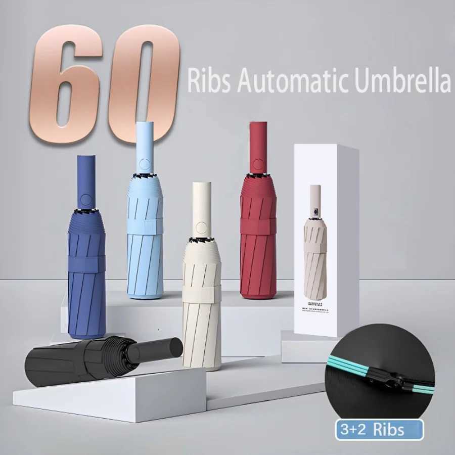60 Bone Super Large Automatic Folding Umbrella for Man and Women Windproof Strong Reinforce Sun Rain Big Umbrellas ParasolM251122